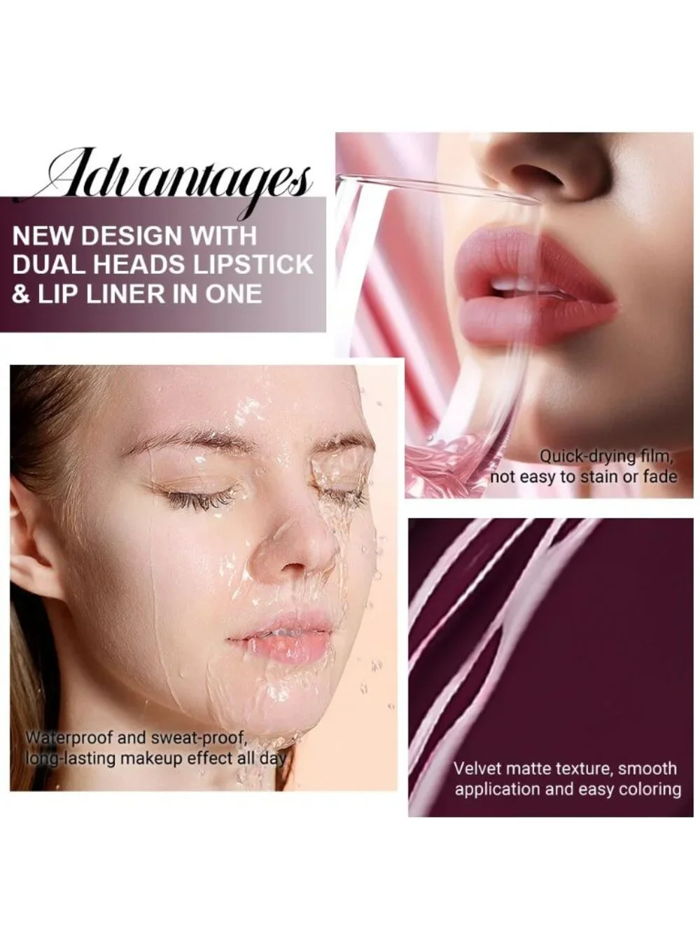 17#-Deep Red 2-in-1 Waterproof Long Lasting Double-Ended Matte Liquid Lipstick